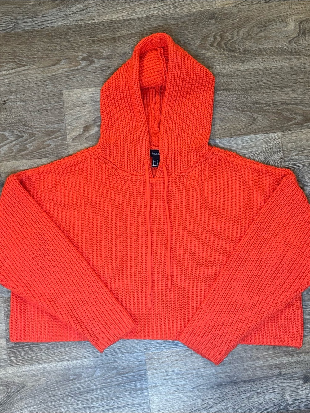Forever 21 Cropped Knit Hooded Sweater - Red - Women's Size 2X
